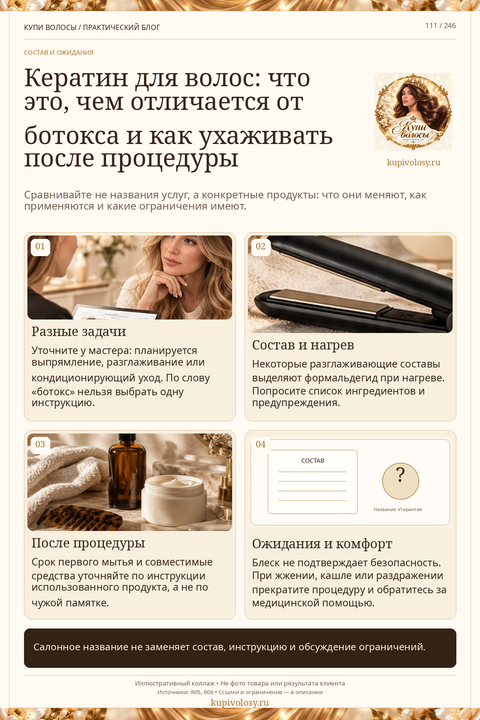 Иллюстрация к статье «Кератин для волос: что означает разглаживание и какие вопросы задать мастеру» — вариант 1