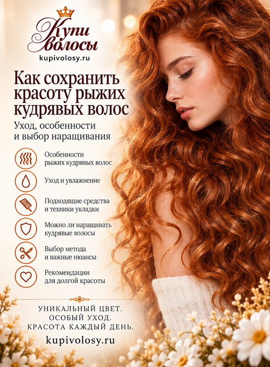 Иллюстрация к статье «Рыжие кудрявые волосы: уход за завитком и выбор дополнительных прядей»