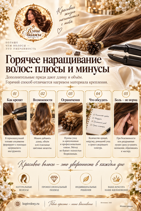 Иллюстрация к статье «Горячее наращивание волос: возможности, ограничения и выбор без гарантий» — вариант 1