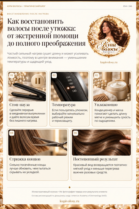 Иллюстрация к статье «Волосы после частого утюжка: как уменьшить повреждение и сохранить длину»