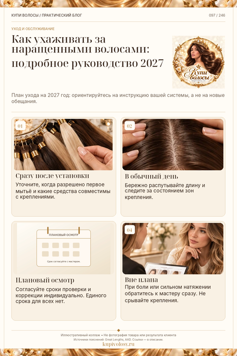 Иллюстрация к статье «Уход за наращёнными волосами в 2027 году: рабочий план обслуживания»