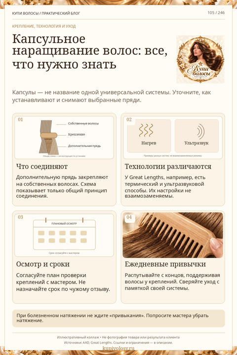 Иллюстрация к статье «Капсульное наращивание волос: соединения, сроки и привычки, о которых важно знать»