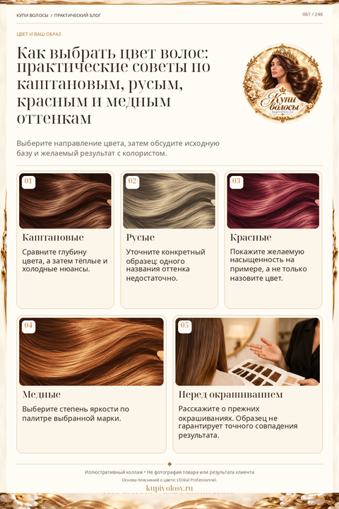 Иллюстрация к статье «Каштановые, русые, красные и медные оттенки: как выбрать направление цвета»