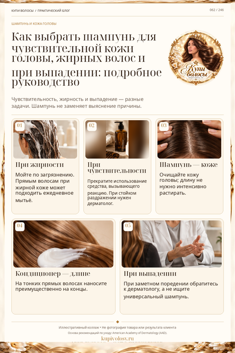 Иллюстрация к статье «Шампунь при чувствительности, жирности и выпадении: три разные задачи»