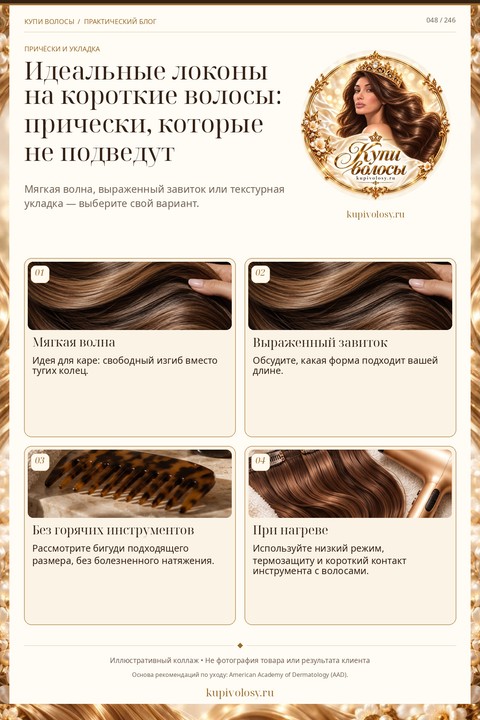 Иллюстрация к статье «Локоны на короткие волосы: как выбрать форму и уменьшить повреждение»