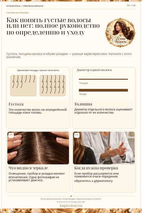 Иллюстрация к статье «Густые ли у вас волосы: как понимать густоту без домашних диагнозов»