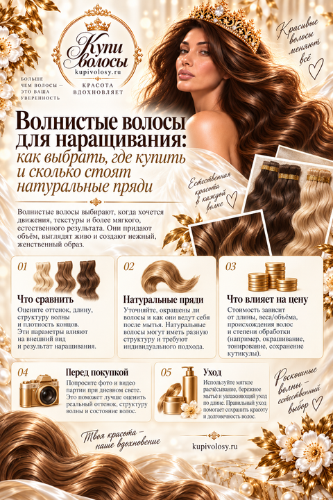 Иллюстрация к статье «Волнистые волосы для наращивания: как выбрать пряди и сравнить цену»