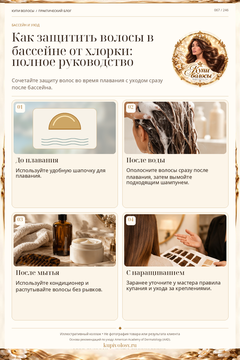 Иллюстрация к статье «Волосы в бассейне: защита до плавания и уход после воды»