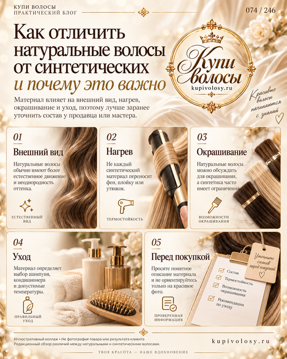 Иллюстрация к статье «Натуральные и синтетические волосы: как различать материалы и правила ухода»