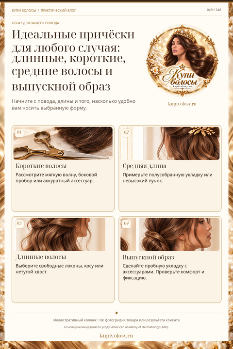 Иллюстрация к статье «Причёска для повода и своей длины: как выбрать удобный образ»