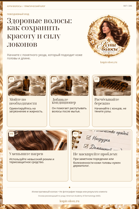 Иллюстрация к статье «Здоровые волосы: понятный уход без бесконечного поиска чудес»