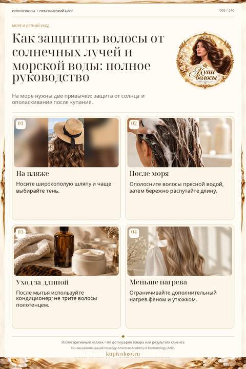 Иллюстрация к статье «Море и солнце: план ухода за волосами на время отпуска»