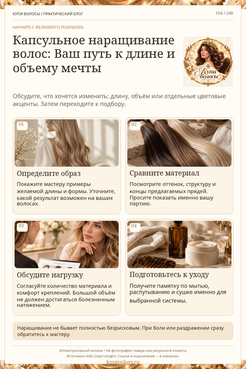 Иллюстрация к статье «Капсульное наращивание волос: как проходит путь от идеи до ухода» — вариант 2