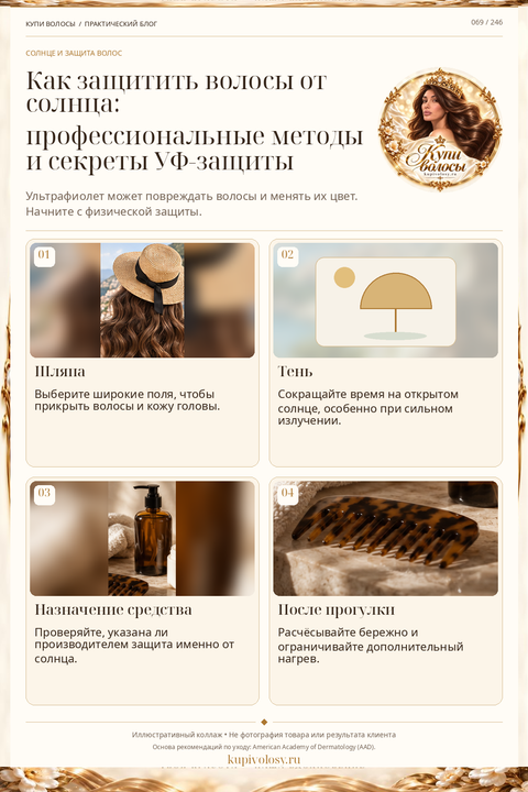 Иллюстрация к статье «Защита волос от солнца: что действительно означает УФ-уход»