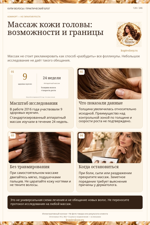 Иллюстрация к статье «Массаж кожи головы: комфорт, исследование толщины волос и границы вывода» — вариант 1