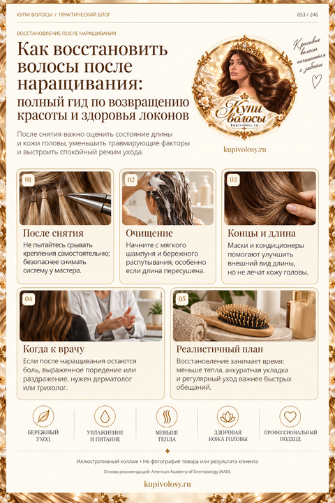 Иллюстрация к статье «Волосы после снятия наращивания: как оценить состояние и выбрать уход»